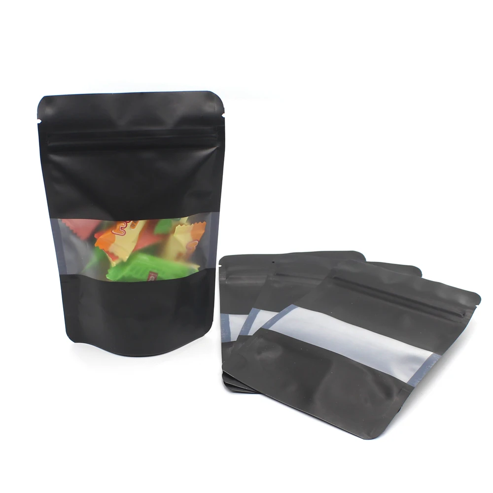 6 Sizes Thick Reclosable PE Ziplock Packaging Bag Matte Black Stand Up Zip Lock Plastic Bags Food Gift Storage Bag with Window