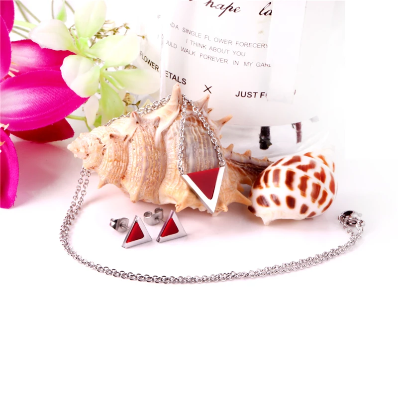 Women's Stainless Steel Triangle Shell Necklace Earrings Set