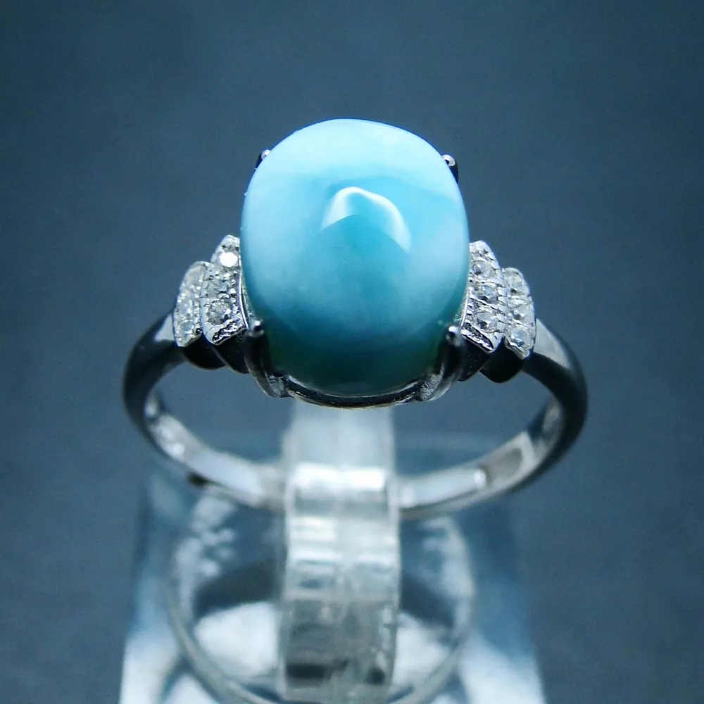 

Natural Caribbean Blue Larimar 925 Sterling Silver Oval Shape Woman Gemstone Jewelry Rings Silver Wedding Party Jewelry