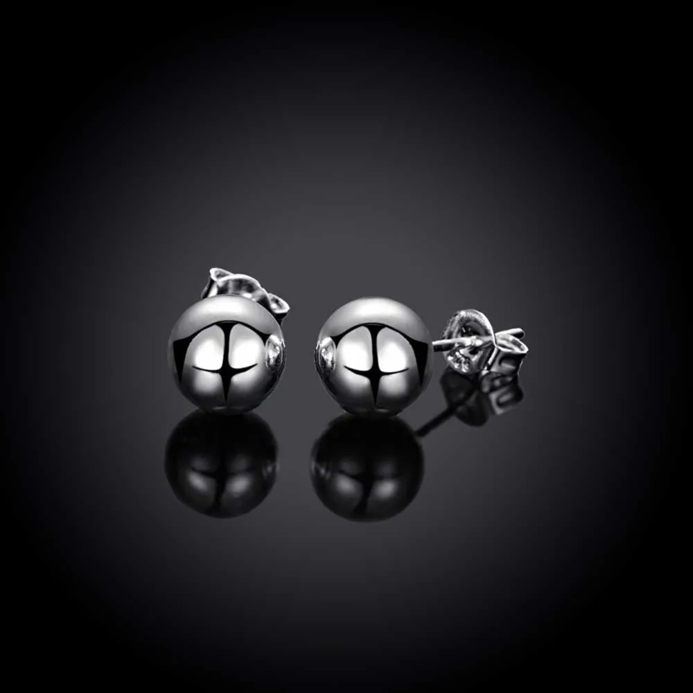 2019 Nieuwe 925 Sterling Zilver 6/8/10Mm Gladde Bal Ronde Oorknopjes Voor Vrouwen Sieraden Huwelijksgeschenken