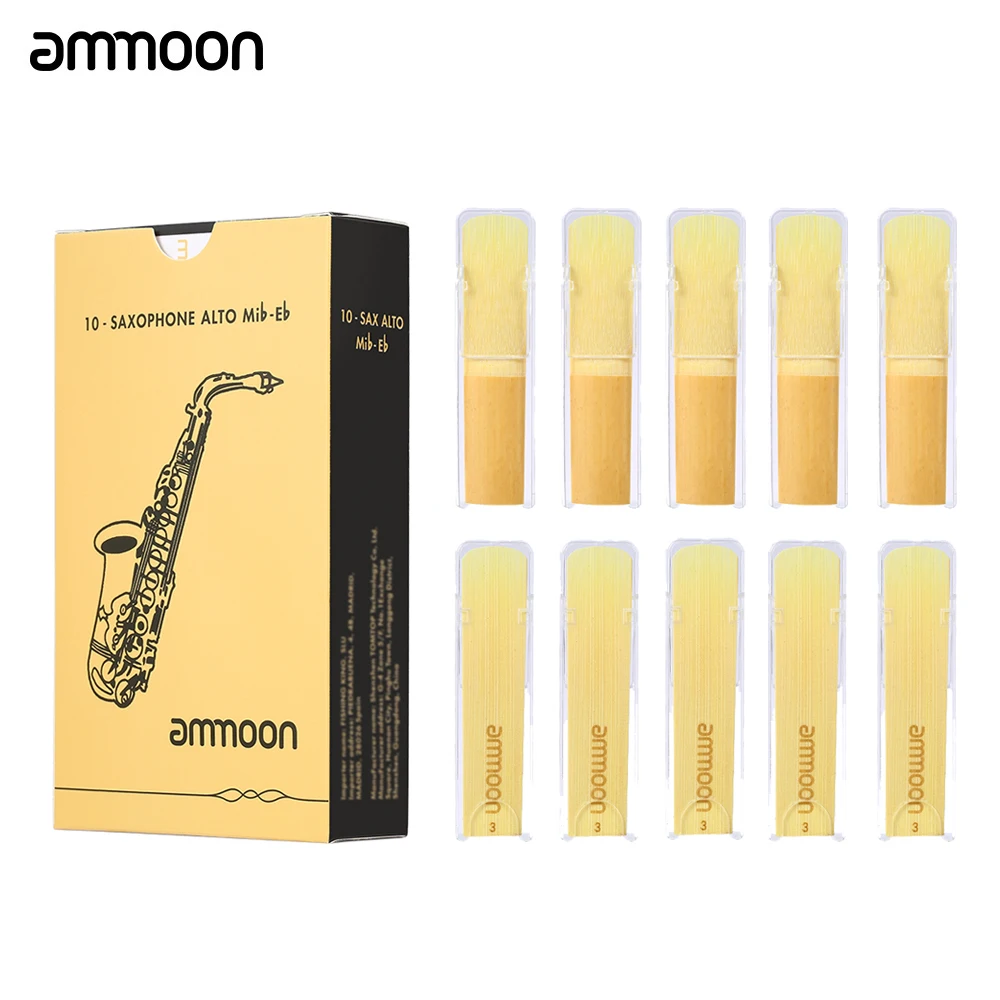 ammoon 10pcs/ Box Alto Saxophone Reeds  Sax Traditional Reeds Strength 2.5/ 3.0 Saxophone Accessories