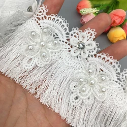 10x White Cotton Tassel Lace Trim Diamond Flower Embroidered Ribbon Wedding Fabric Sewing Craft Dress DIY Accessories 70mm