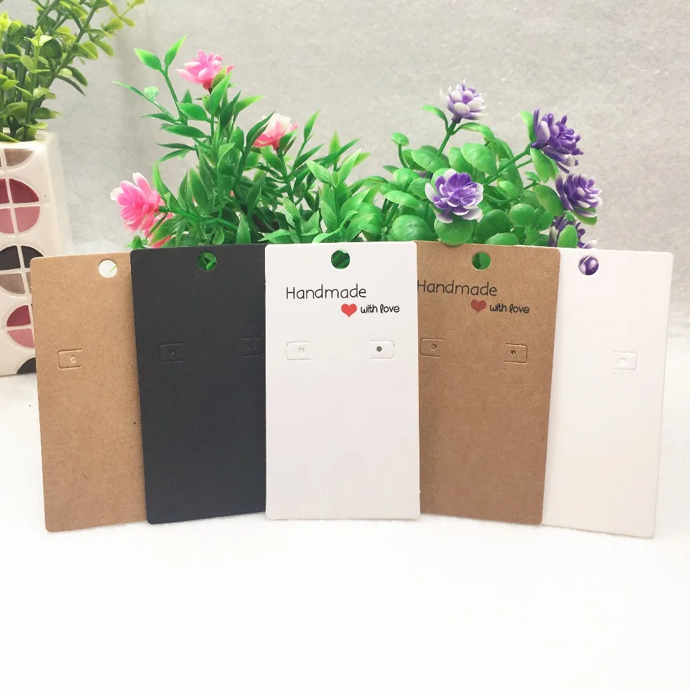 100pcs 9*5cm Kraft Paper Earring Packaging Cards Handmade with Love Jewelry Earring Displays Card