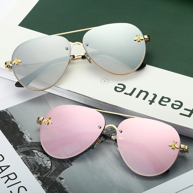 TOYEARN 2020 Classic Brand Designer Pilot Sunglasses Women Men Vintage Driving Small Bee Mirror Sun Glasses For Female