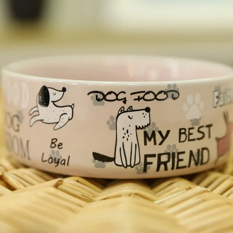 Lovely Pet Feeders English Cartoon Pattern High Quality Thick Non-slip Ceramics Bowls for Dogs and Cats Pet Supplies Accessories