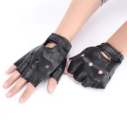 1 Pair Punk Hip-hop PU Black Half-finger Leather Gloves Square Nail Fashion Hand Warmer Winter Gloves Warm Fingerless