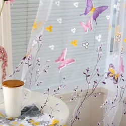 1 pc Butterfly Branches Printed Tulle Curtains for Living Room  Indoor Window Screening Decor Balcony Burnout Voile Curtain