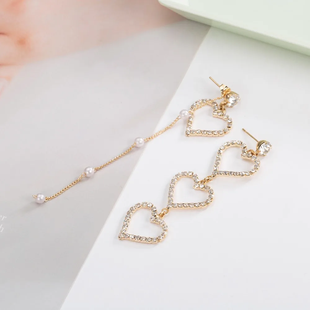 YFJEWE Hippie Brincos Charm Pearl Tassel Crystal Love Heart Earrings For Women Asymmetric Drop Earring Luxury Jewelry E576