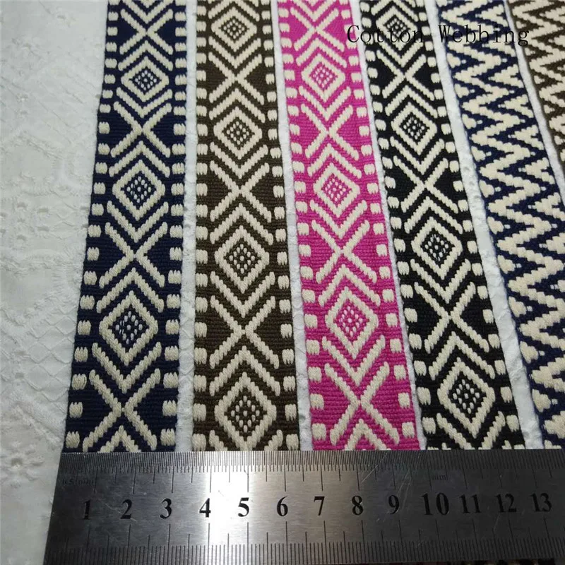 3cm Wide Cotton Webbing Sell it by Meter Quadrilateral and wave Desgin