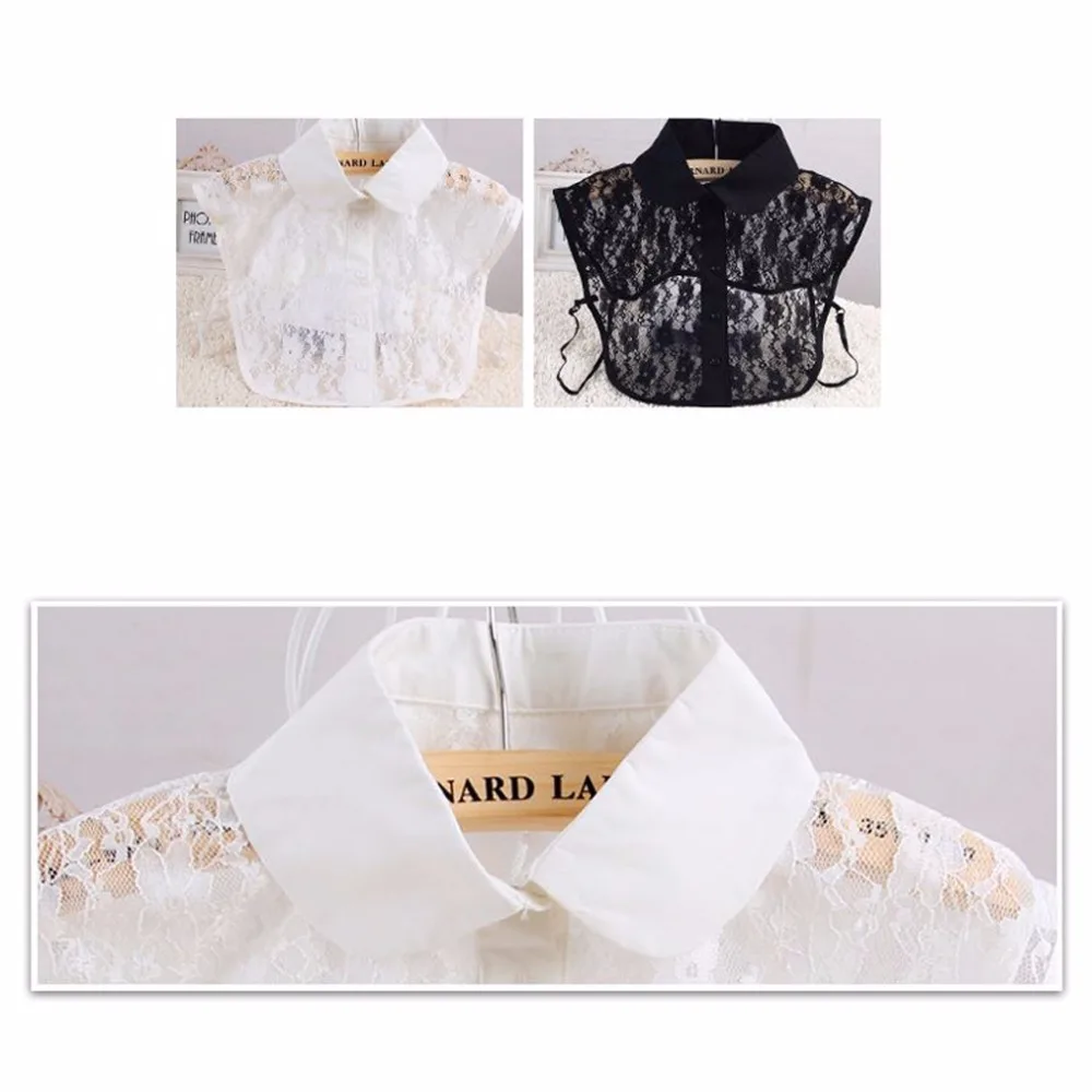 KLV Women Pure Color Lace Detachable Lapel Choker Necklace Shirt