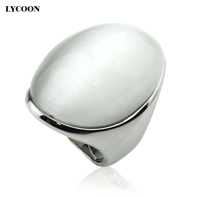 LYCOON newest arrival luxury opal ring 316L stainless steel Channel setting white opal stone for women party rings LYD0188