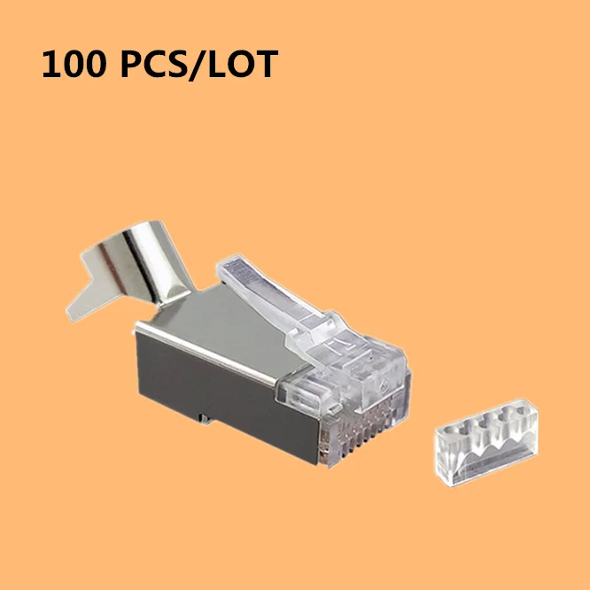 

100 PCS RJ45 connector ethernet cable plug CAT7 male network metal shielded 50u cat 7 8P8C stp lan modular terminals with Clip