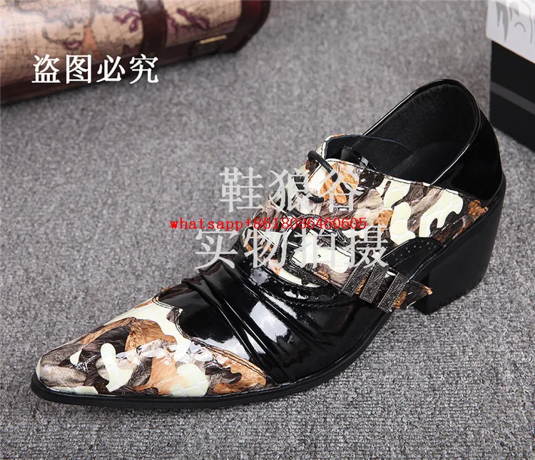 European Style mens patent leather black shoes high heels shoe lasts buckle strap pointy shoes men luxury wedding shoes men