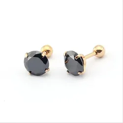 se039 316L Stainless Steel Screw Back Round Black AAA Zircon Stud Earrings 4 Colors Vacuum Plating No Fade Allergy 2mm to 8mm