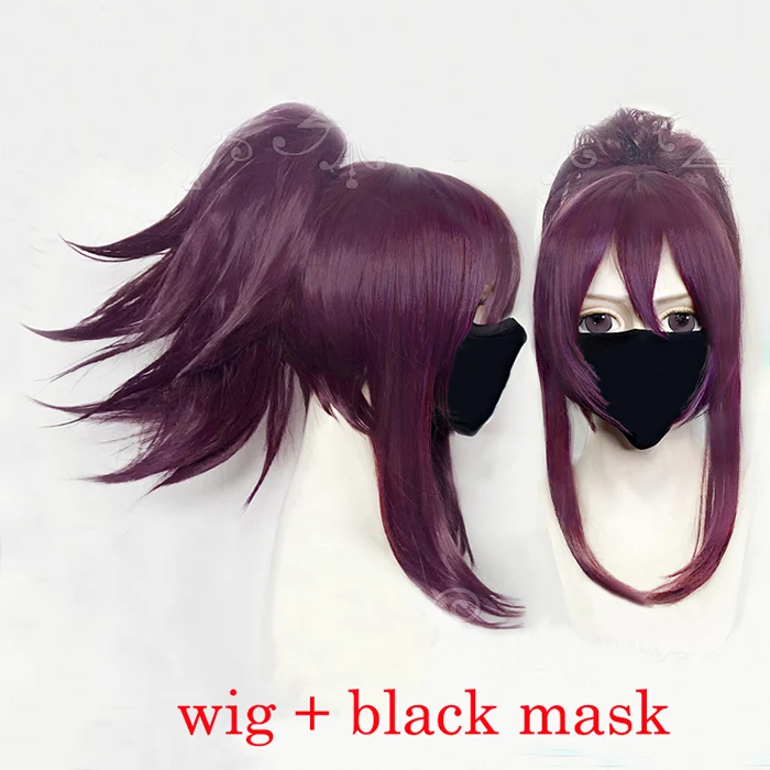 LOL K/DA The Rogue Assassin Akali KDA Short Purple Brown Ponytail Clip Heat Resistant Hair Cosplay Costume Wig + Track + Wig Cap