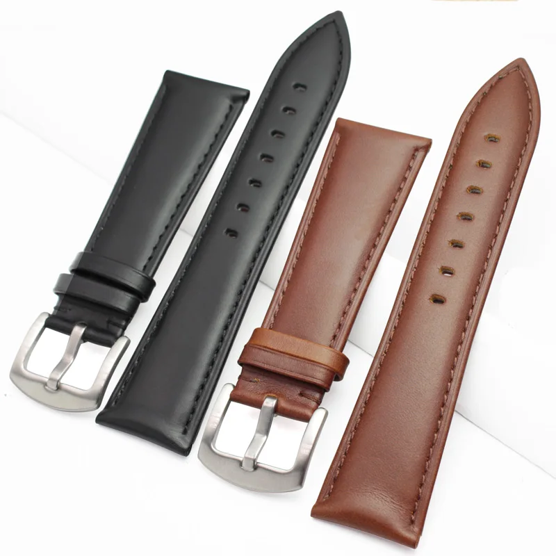 Retro Genuine Leather Watchbands Men 22mm 24mm Watch Band Strap Stainless Steel Brushed Buckle Accessories