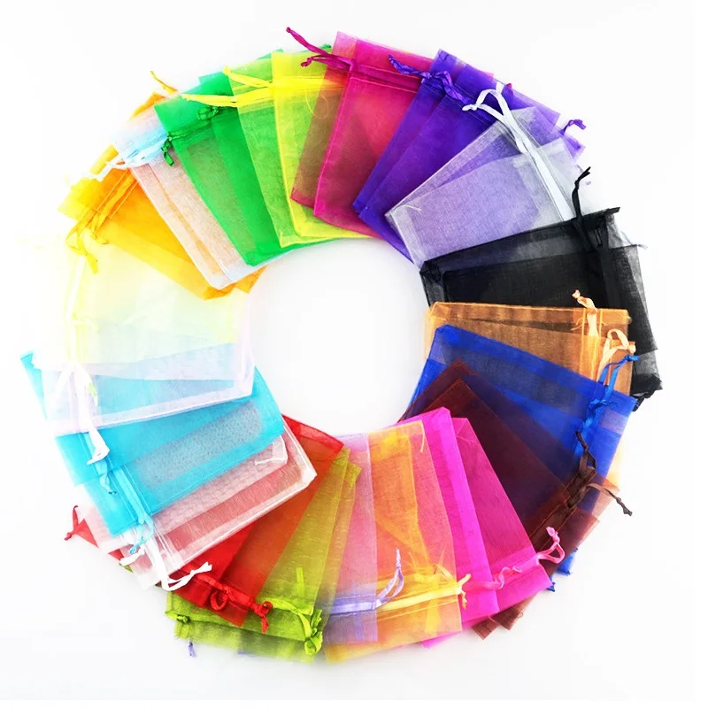 50PCS 15x20 17x23 20x30 25x35 30x40CM Organza Bag Jewelry Packaging Bags Wedding Party Decor Drawable Bags Gift Pouches 21colors