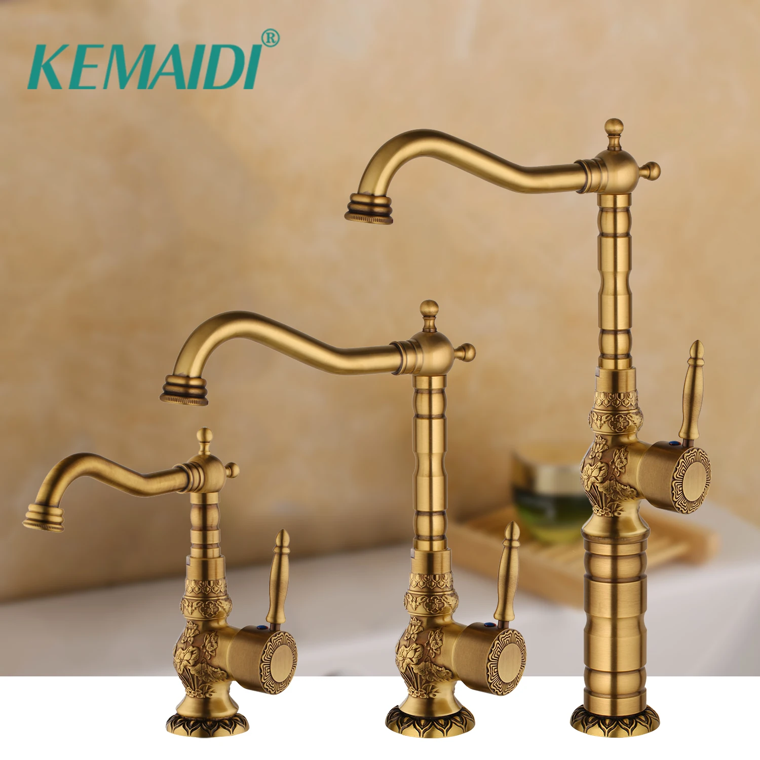 

KEMAIDI Basin Faucets Antique Brass Bathroom Faucet Grifo Lavabo Tap Rotate Single Handle Hot and Cold Water Mixer Taps Crane