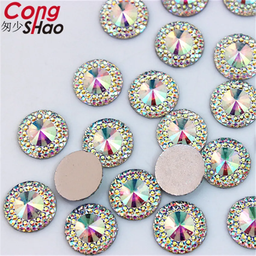 Cong Shao 100PCS 12mm Dual Color Round Flat Back Stones e Crystal Resin strass gemme fai da te per la decorazione dell\'abito da sposa ZZ495