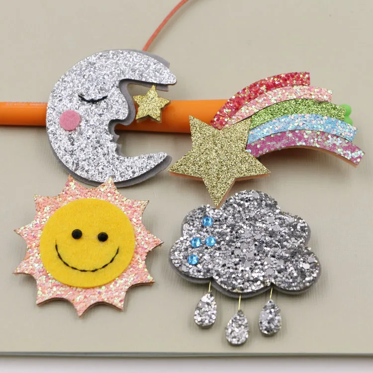 Diy Hair Jewelry 20pcs/lot Colorful Glitter Decoration Cartoon Sun/Moon/Rainbow/Clouds Shape Handmade Creative Non-woven Felt