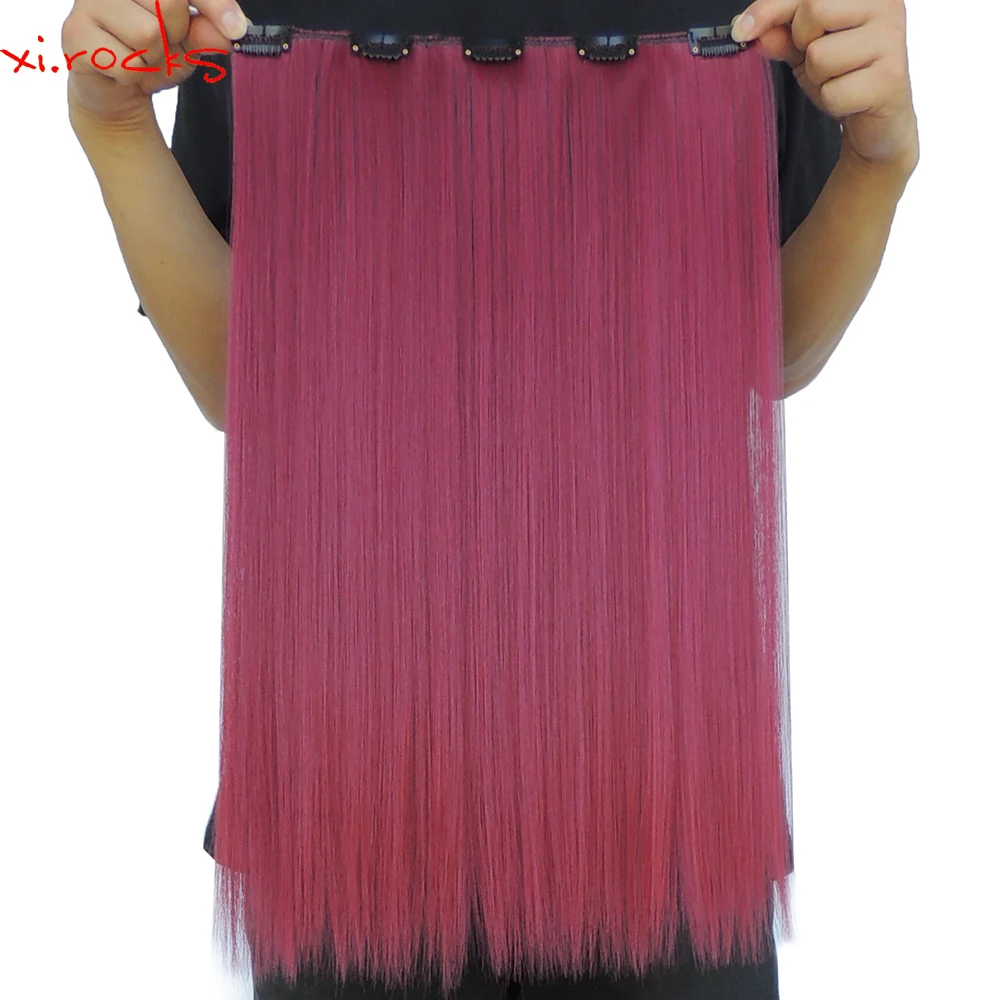 

Xi.rocks WJLZ5050/118c 5Piece Synthetic in Hair Extension wig Clips Extensions Straight Haipiece Dark Red Color wigs