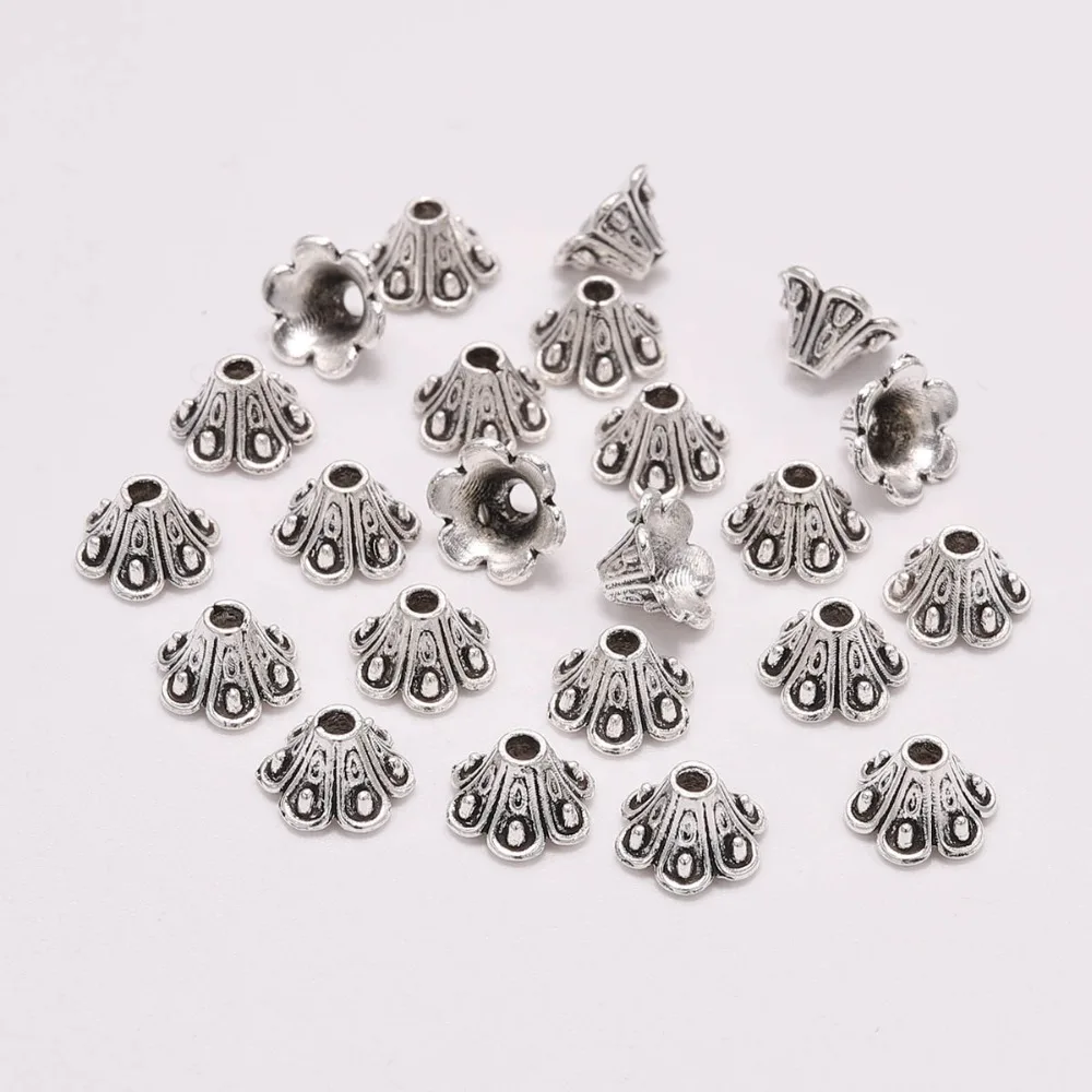 50pcs/Lot Flower Loose Spacer Bead Caps 8mm Tibetan Antique Cone End Beads Cap Filigree For DIY Jewelry Finding Making