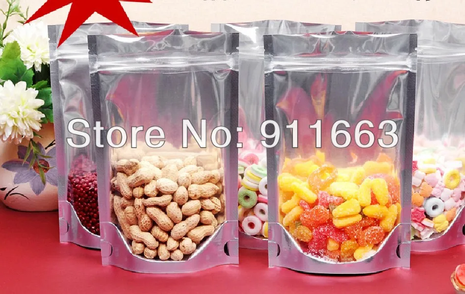 

13cmx20cm*0.18mm+4cm,100pcs. Reclosable Zipper Bag Silver Aluminium Foil Stand Up Ziplock Bag,Self -Sealed Plastic Ziplock Bag,