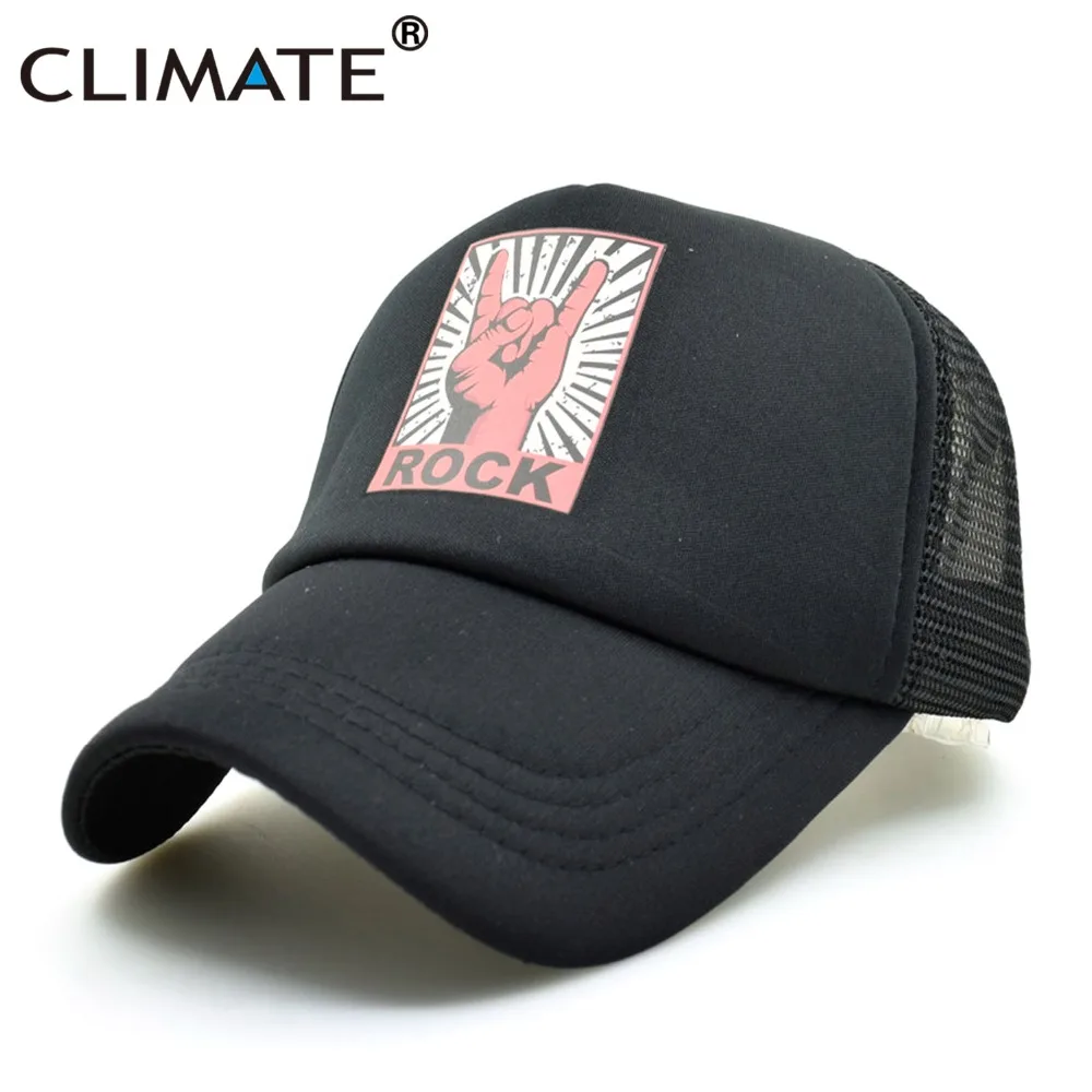 CLIMATE Men Rock Trucker Caps Mesh Hat Men Rock and Roll Cap Metal Music Black Cool Summer Baseball Cap Black Trucker Caps Hat