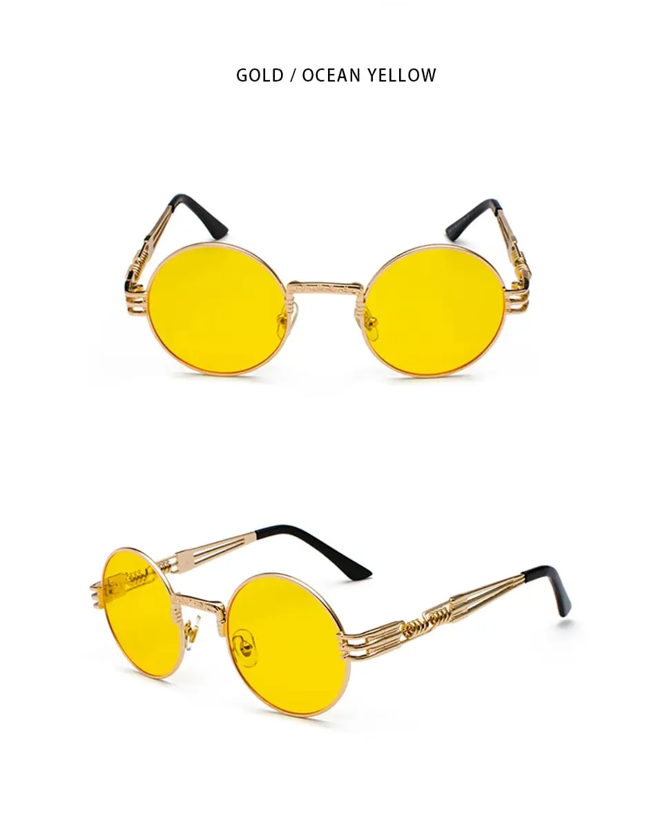 Neue Mode Retro Steampunk Runde Metall Sonnenbrille für Männer Frauen Doppel Frühling Bein Bunte Brillen Punk Gläser UV400 – Detail 21