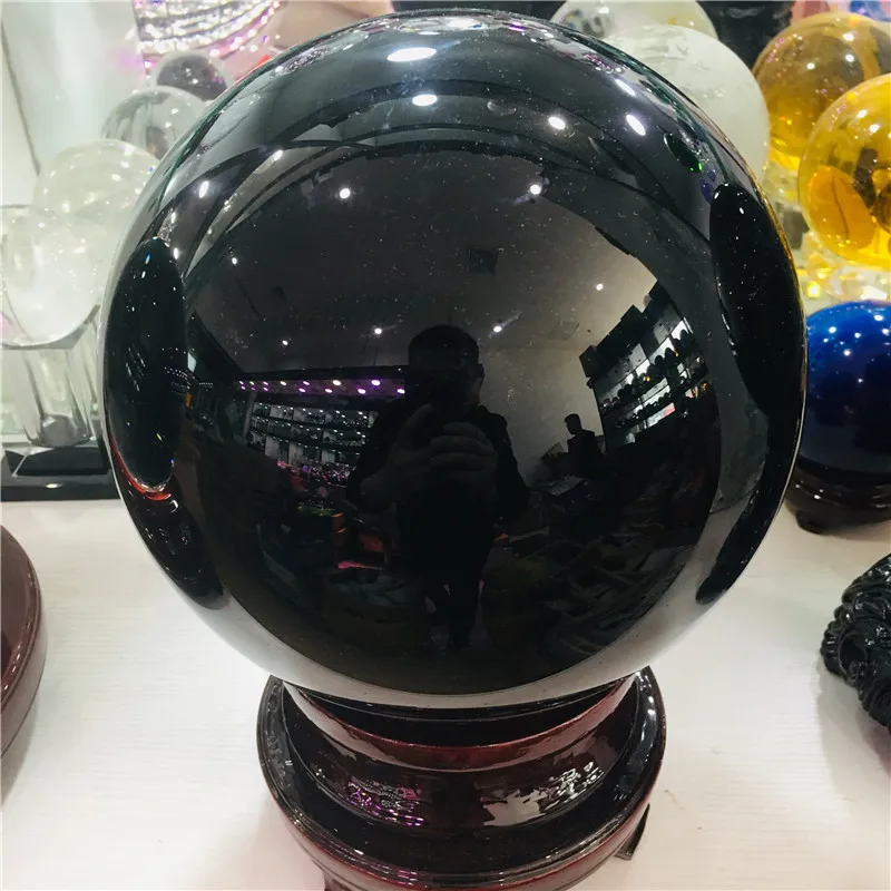 4cm-12cm +Stand Natural Black Obsidian Sphere Large Crystal Ball Healing Stone+pedestal