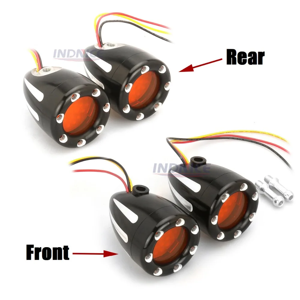 Black Metal Amber Leds Motorcycle CNC Front and Rear orange yellow Turn Signal Lights For harley Touring Dyna Softail Sportster