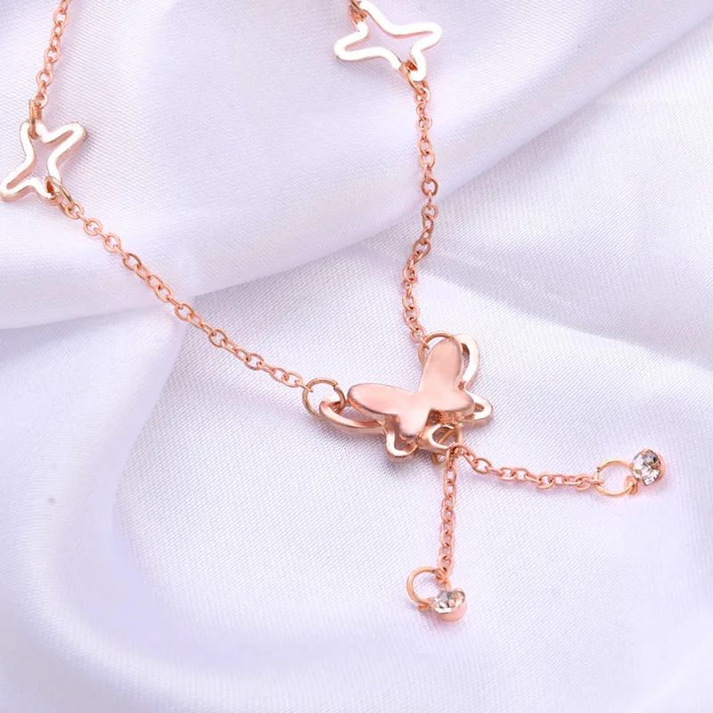 Butterfly Pendant Anklets Foot Chain Summer Tassel Rhinestone Beach Leg Bracelet Handmade Anklet Gold Silver Color Jewelry