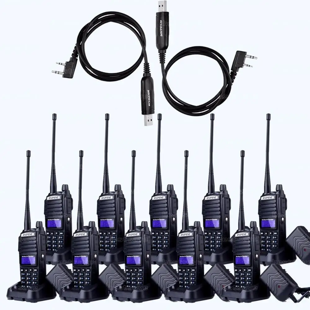 10Pcs BAOFENG UV-82 VHF UHF Dual Band 136-174/400-520 2-PTT Two Way Radio +Cable+earpiece+UK PL ES DE stock