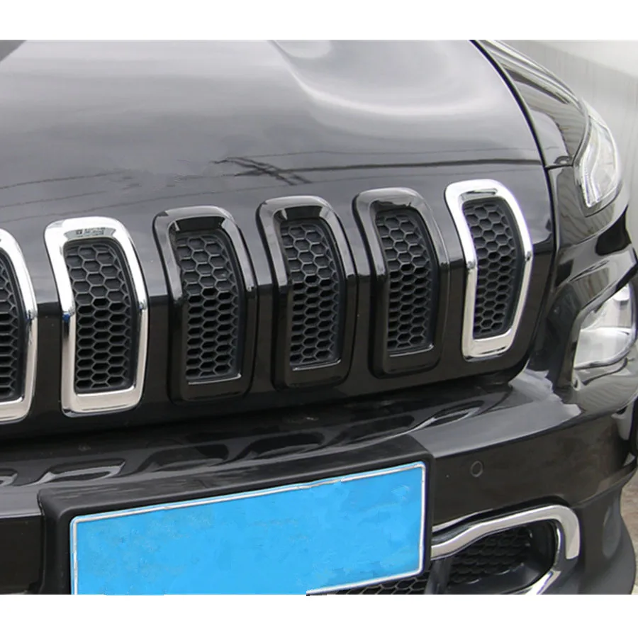 For Jeep Cherokee 2014-16 3Pcs/Set ABS Exterior Car Styling Front Center Grill Mesh Grille Decor Frame Trim Cover