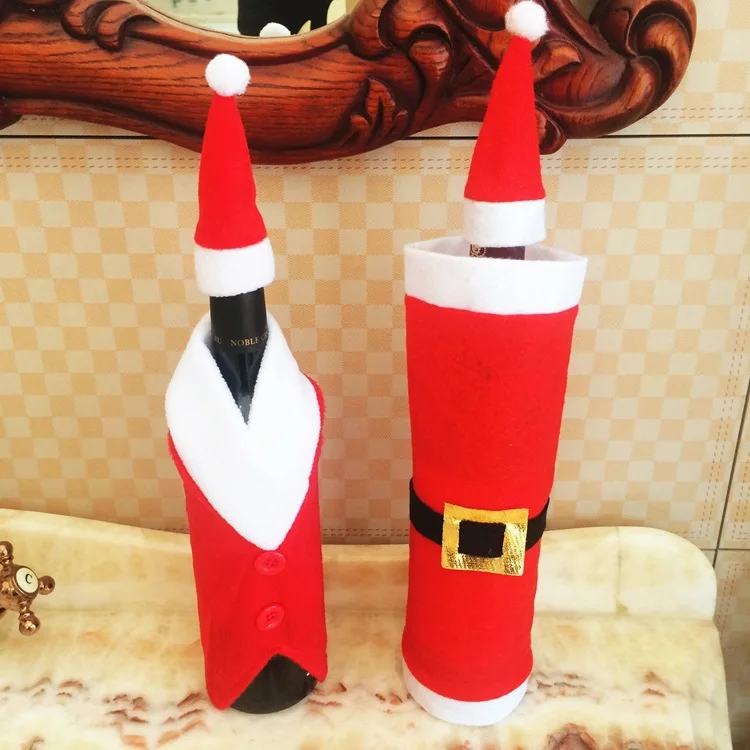 2pcs /lot Red Wine Bottle Cover Bags Christmas Dinner Table Decoration Home Party Decors Santa Claus Christmas Supplier