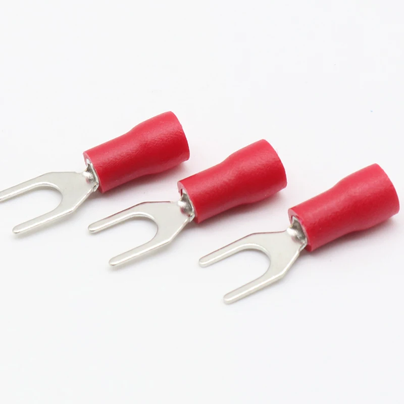 SV1.25-4 Red Furcate Fork Spade 22~16AWG Wire Crimp pressed terminals Cable Wire Connector 100PCS/Pack SV1-4 SV