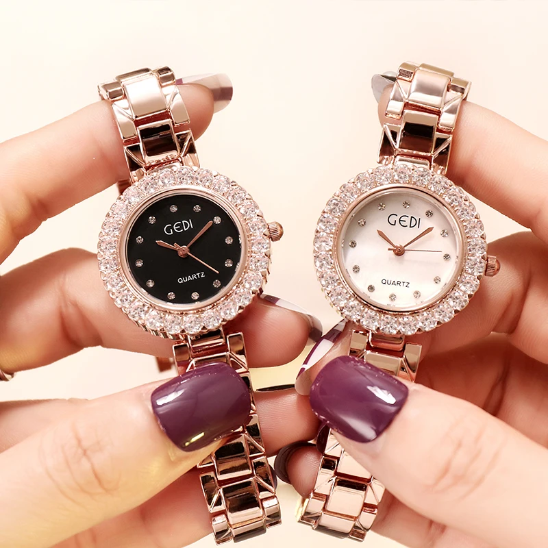 GEDI di Lusso Del Quarzo Strass Manopola Rotonda Orologi Da Polso Delle Signore 2019 delle Nuove Donne Della Vigilanza Rosegold Donne Orologio Top di Marca reloj mujer