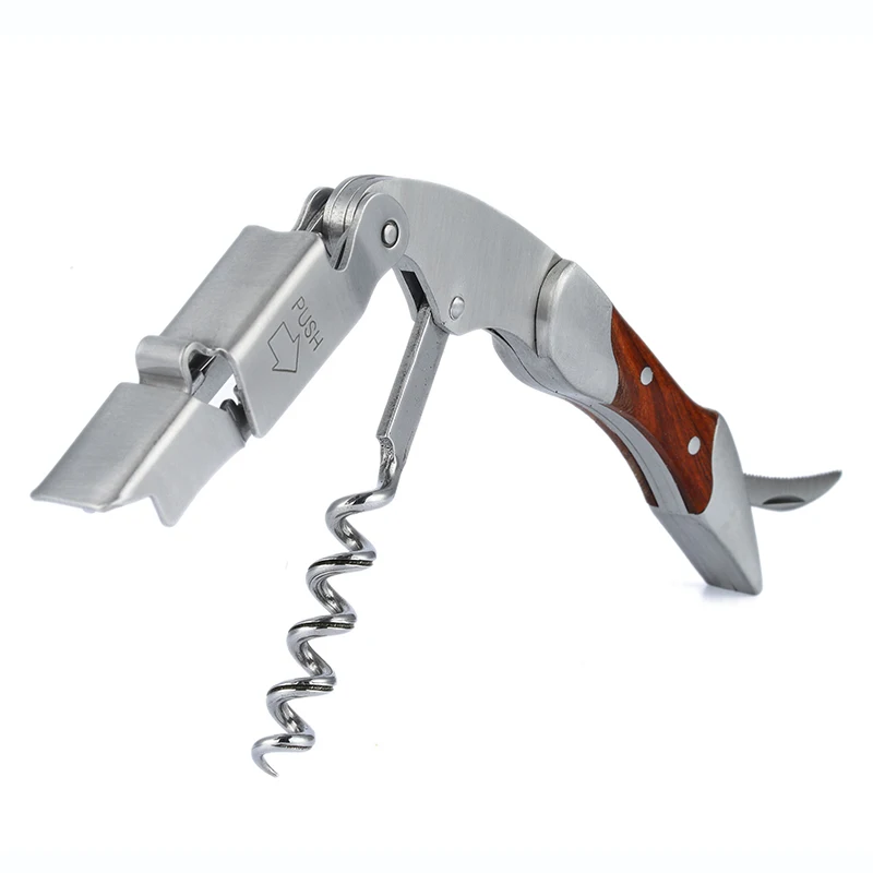 Potable Folding Corkscrew Wine Bottle Opener Wood Can Jar Openers Stainless Steel Pocket Knife Restaurant Kitchen Accessories