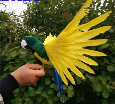 new simulation green&yellow parrot toy plastic&fur wings parrot model gift about 45x30cm