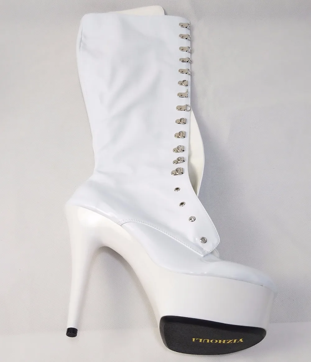 special women's shoes white medium boots, 15cm high heels, unique personality superstar performance Dance Shoes