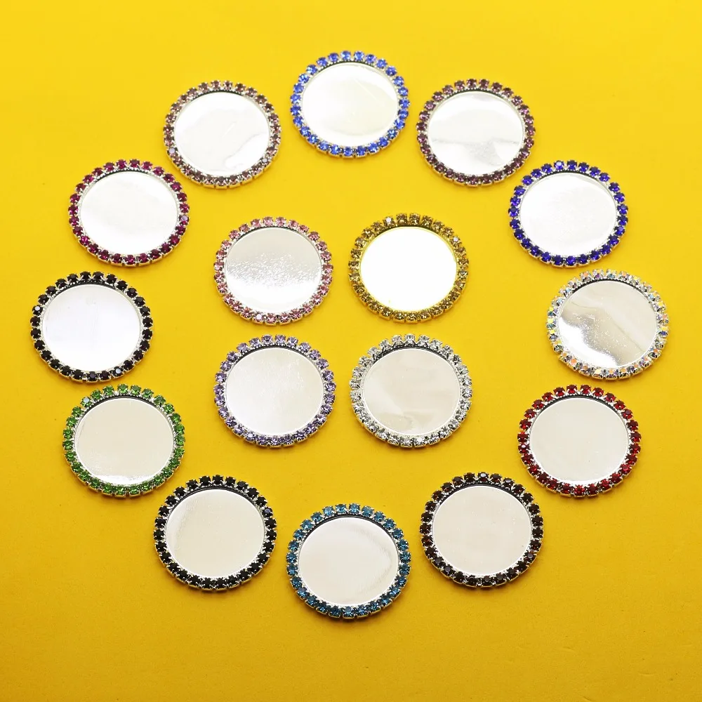 10Pcs/Set Rhinestone Button, Metal Bottle Cap Tray, Flat Back , Embossed, Inner Size 25MM, Key Cover Cabochon