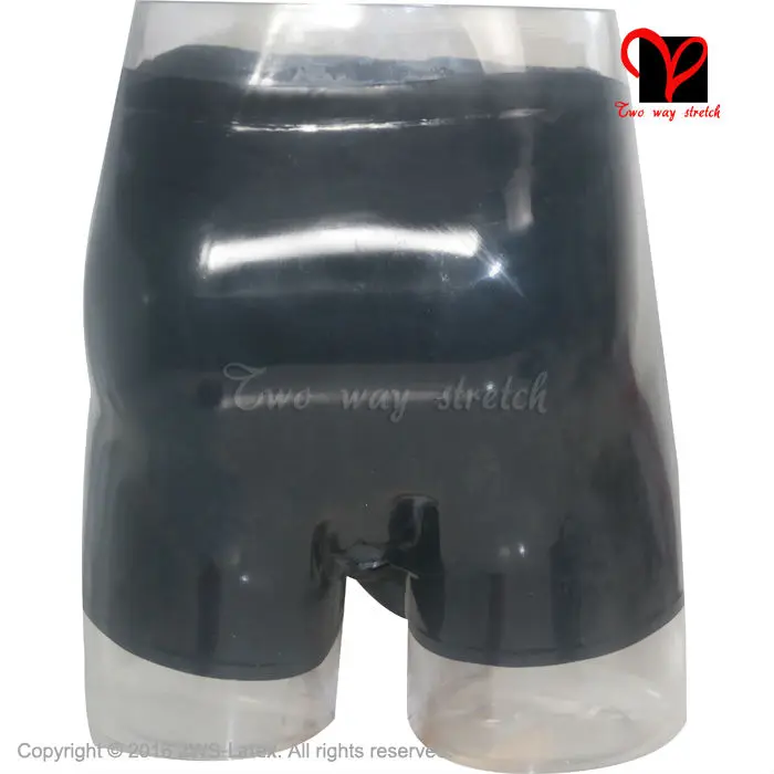 Black anal Condom cock ball Penis Sheath Sexy Latex underwear Hotpants Rubber Boxer Shorts Bermuda Panty boyshorts KZ-001