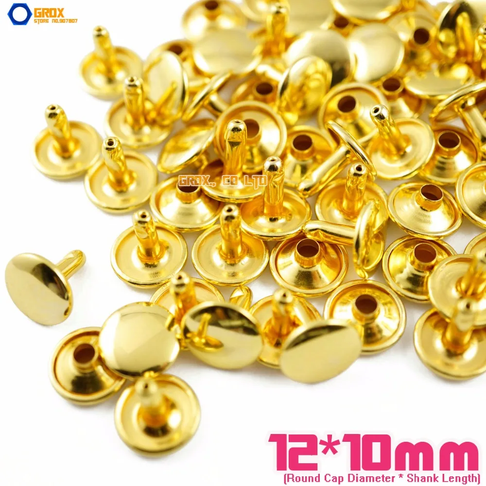 

250 set 12*10mm Gold Double Cap Round Rapid Rivet Punk Rock Leathercraft Rivet