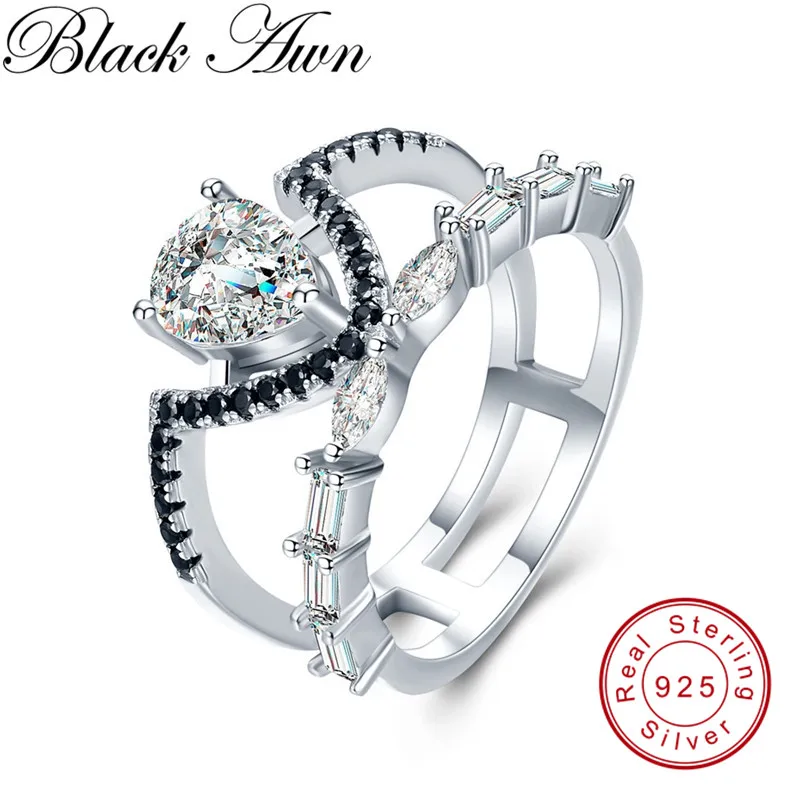 2023 New Romantic 4g 925 Sterling Silver Fine Jewelry Baguet Row Engagement Black Spinel Croen Engagement Rings for Women G020