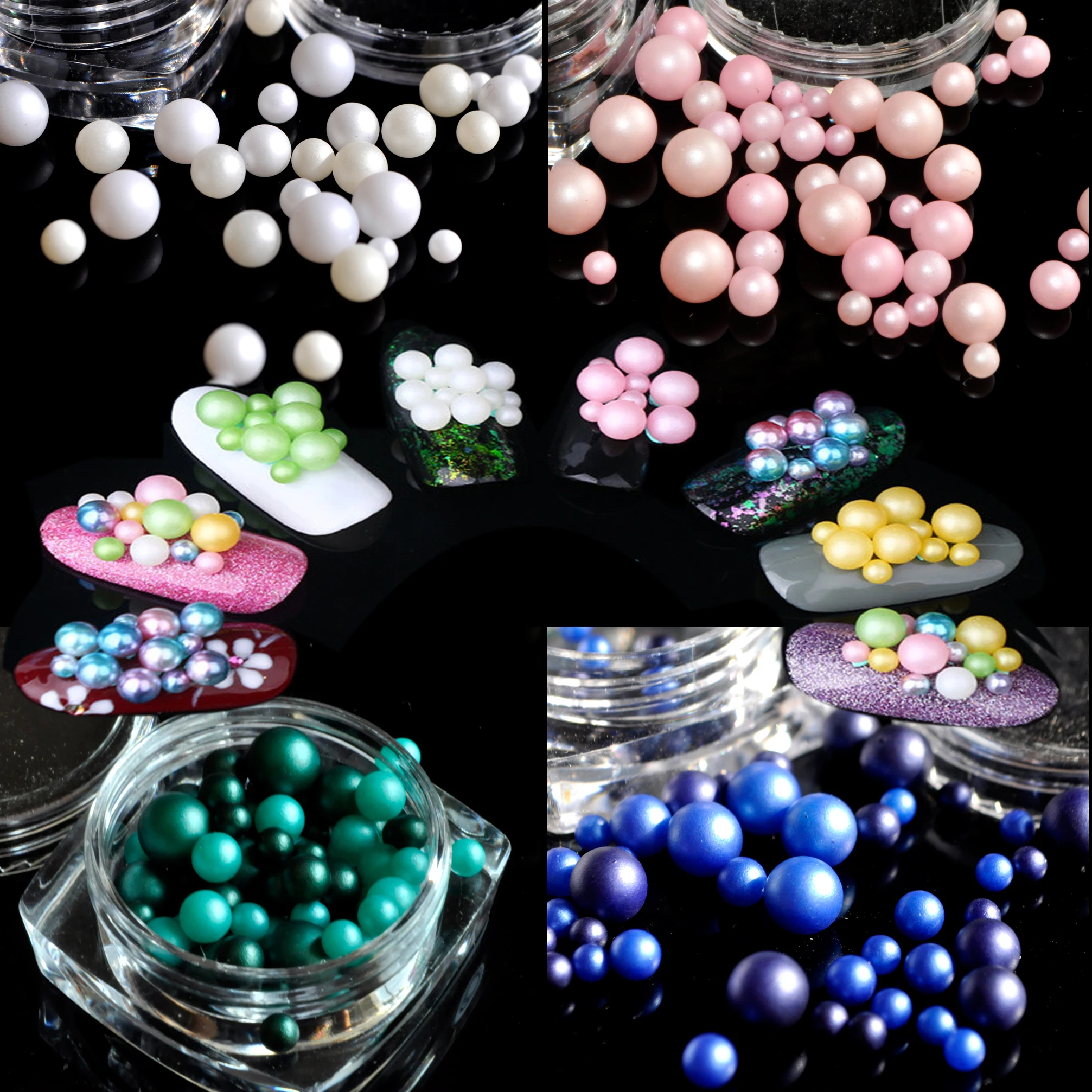 2017 Japan Popular Matte Pearls Rhinestones 3D Nail Art Round Ball Pearls Mix Size DIY Nail Decoration Tips Nail Gems