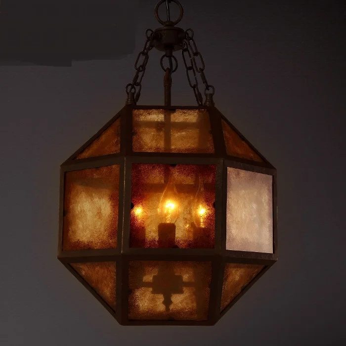 Retro glaze handmade old color octagonal glass Pendant Lights rusty gray American style Pendant lamp 3 ya72923