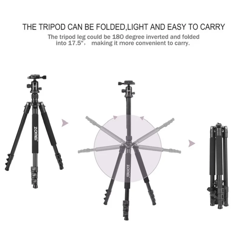 Zomei Q555 Professional Aluminum Flexible Camera Tripod Stand  for DSLR cameras Portable Tripods 360 Degree Rotating