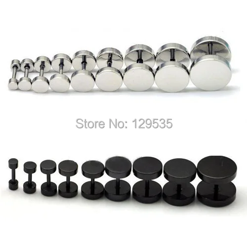 3 4 5 6 7 8 9 10 12 14MM width Round titanium steel hip-hop rock dumbbell Men earrings 10 style for choose