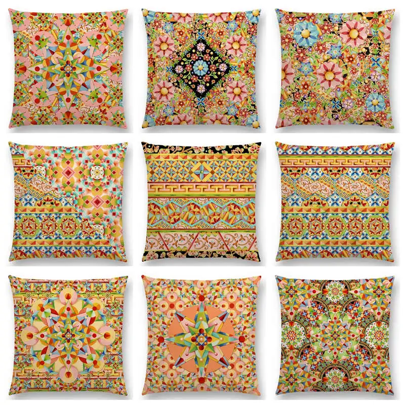 Arabesque Carousel Confection Bijoux Mandala Plaid Boho Chic Millefiori Gypsy Caravan Stripe Cushion Cover Sofa Pillow Case