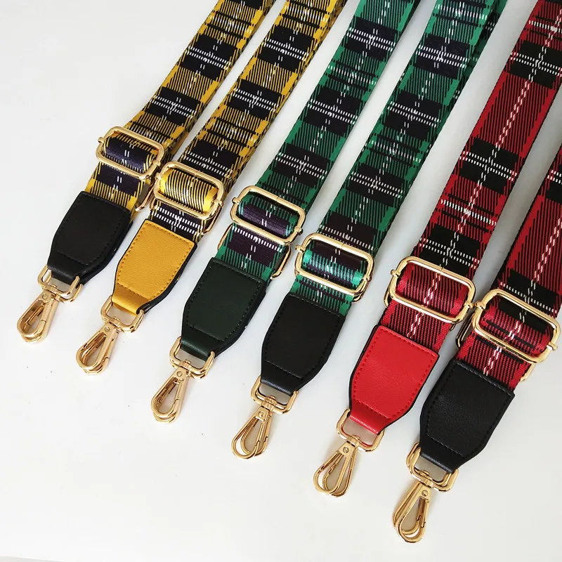 New Canvas Adjustable Women Bag Strap Trendy Stripe Design Gold Buckle Lady Shoulder Straps Easy Matching Plaid Style Bag Belts